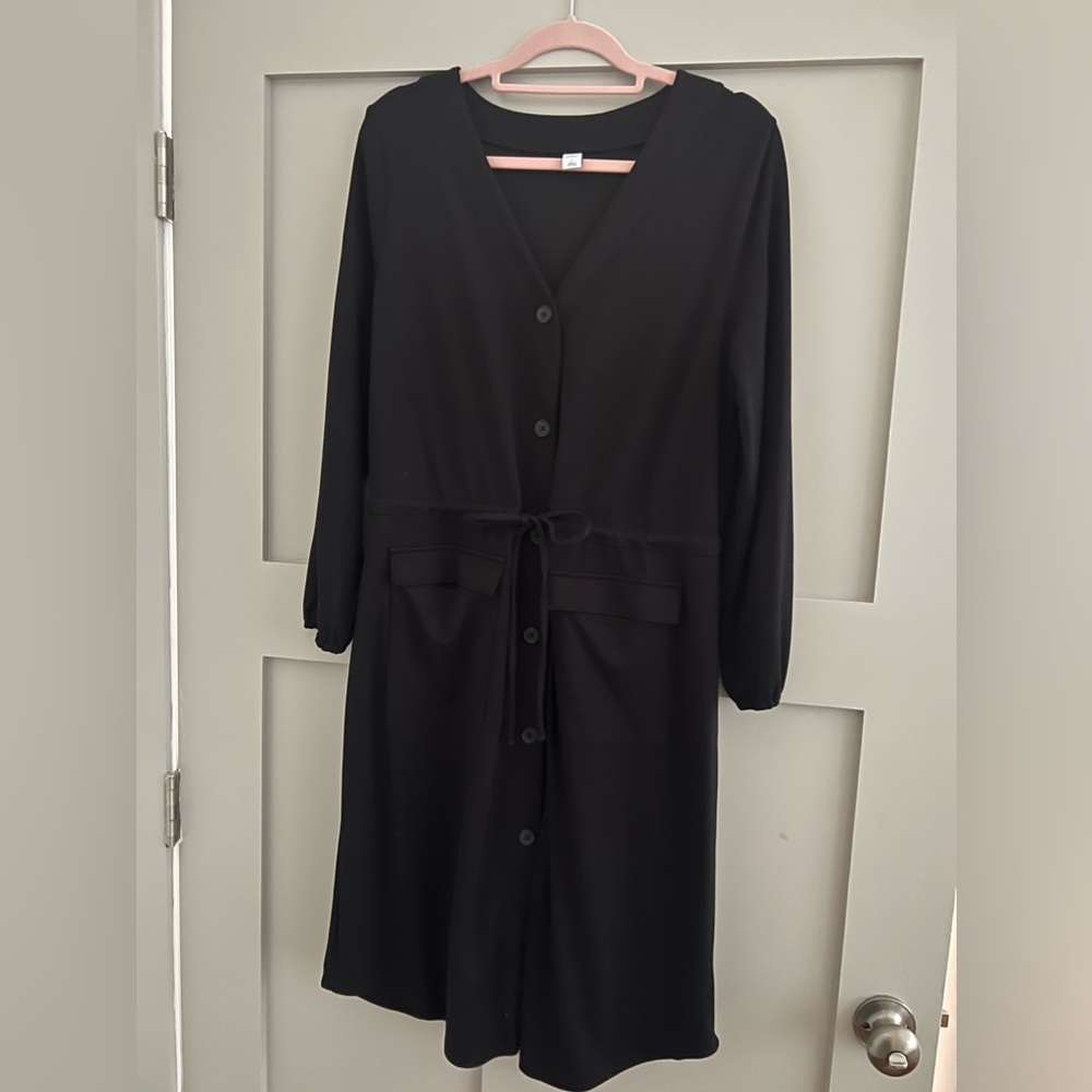 NWOT Old Navy Midi Black Tie Waist Dress Sz L - Picture 1 of 3